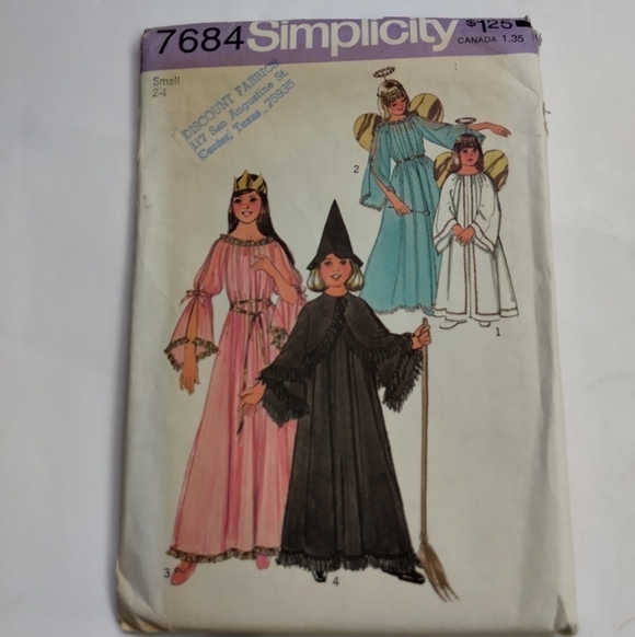 Simplicity Sewing Pattern 7684 Girls Angel Witch Princess Costume Size 2-4 - Picture 1 of 2